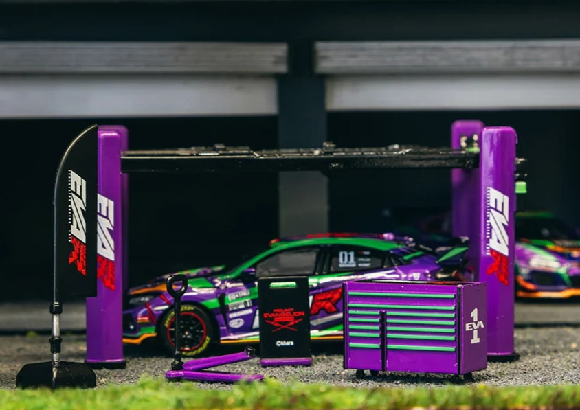 Tarmac Works 1/64 GARAGE TOOLS & LIFT Eva Racing For Die Cast Models -PURPLE-