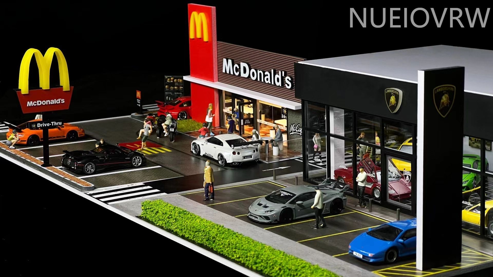 1/64 Diorama Car Garage Model LED Lighting Car Showroom Scene Display Model Gift