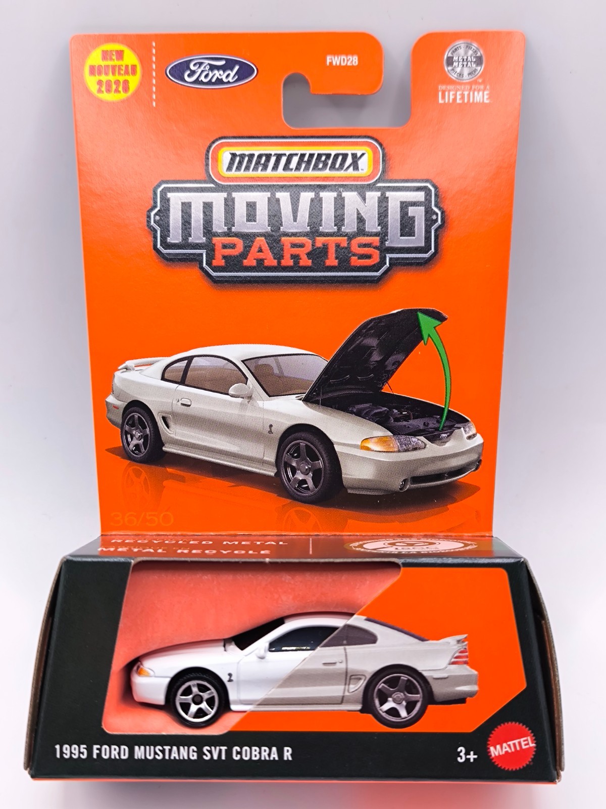 MATCHBOX MOVING PARTS MBX 1995 FORD MUSTANG SVT COBRA R WHITE 36/50 FWD28