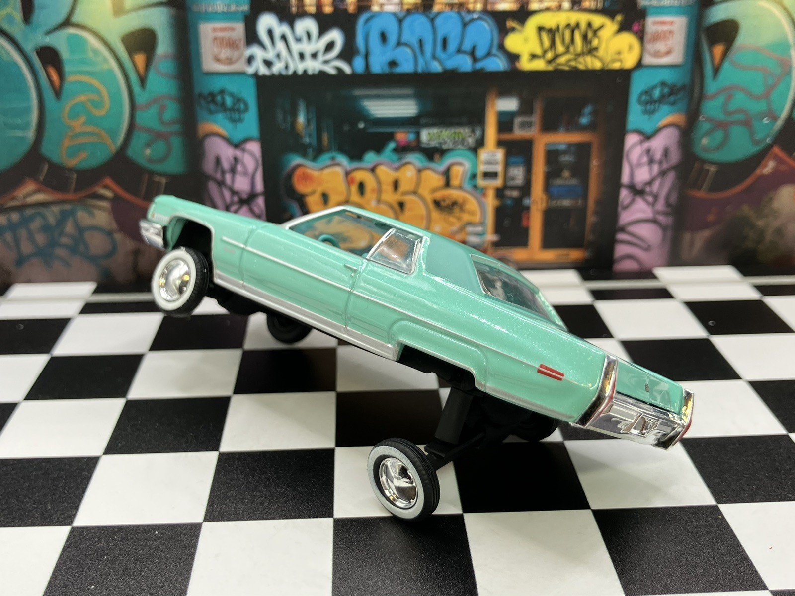 1971 Cadillac DeVille Lowrider 1/64 Scale Custom Diecast Car 3 Wheel Stance