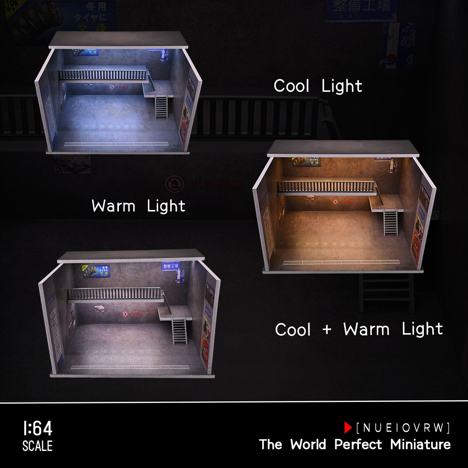 Diorama 1:64 Die-Cast Car Garage Model LED Repair Workshop Scene Display Case US