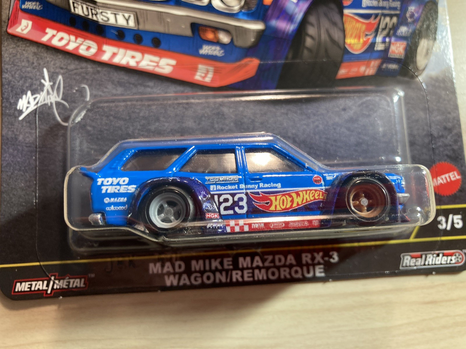 Hot wheels Mad Mike Mazda RX-3 Wagon Ronin Run 2 on Real Riders new on card