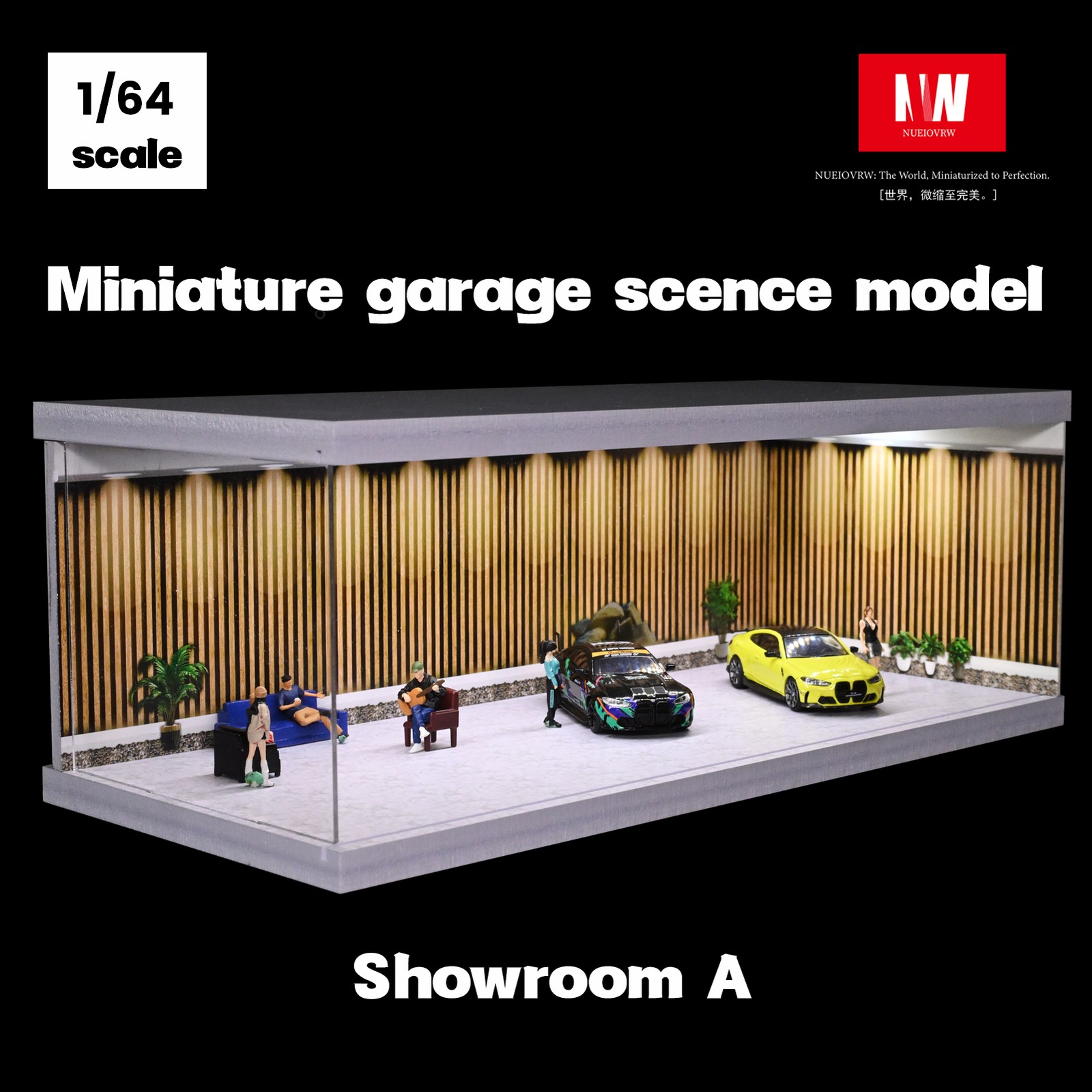 1:64 Diorama Car Garage Model LED Lighting Car Model Display Cabinet Scene Model