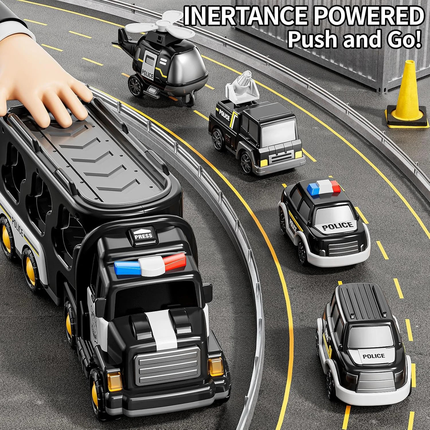 JUKUDAHU Police Truck Toy for 3 4 5 6 Years Old Boys – Carrier Vehicle Toy Set w