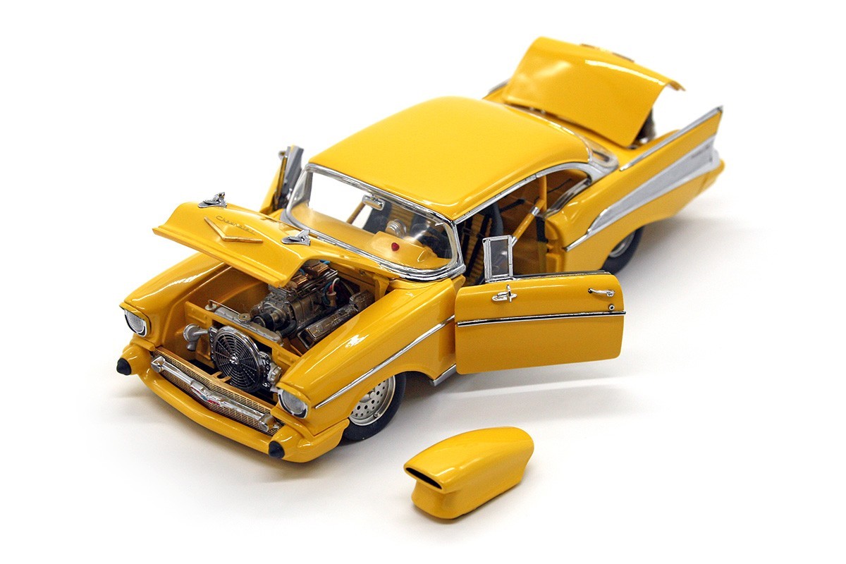 1957 Chevrolet Bel Air Pro Street Hardtop (1:24) Yellow Diecast (LOOSE), by DM