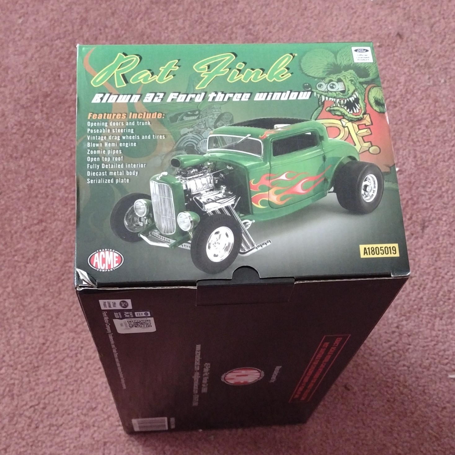 ACME Rat Fink Blown 1932 Ford 3-Window Green Diecast 1:18 Opening Parts