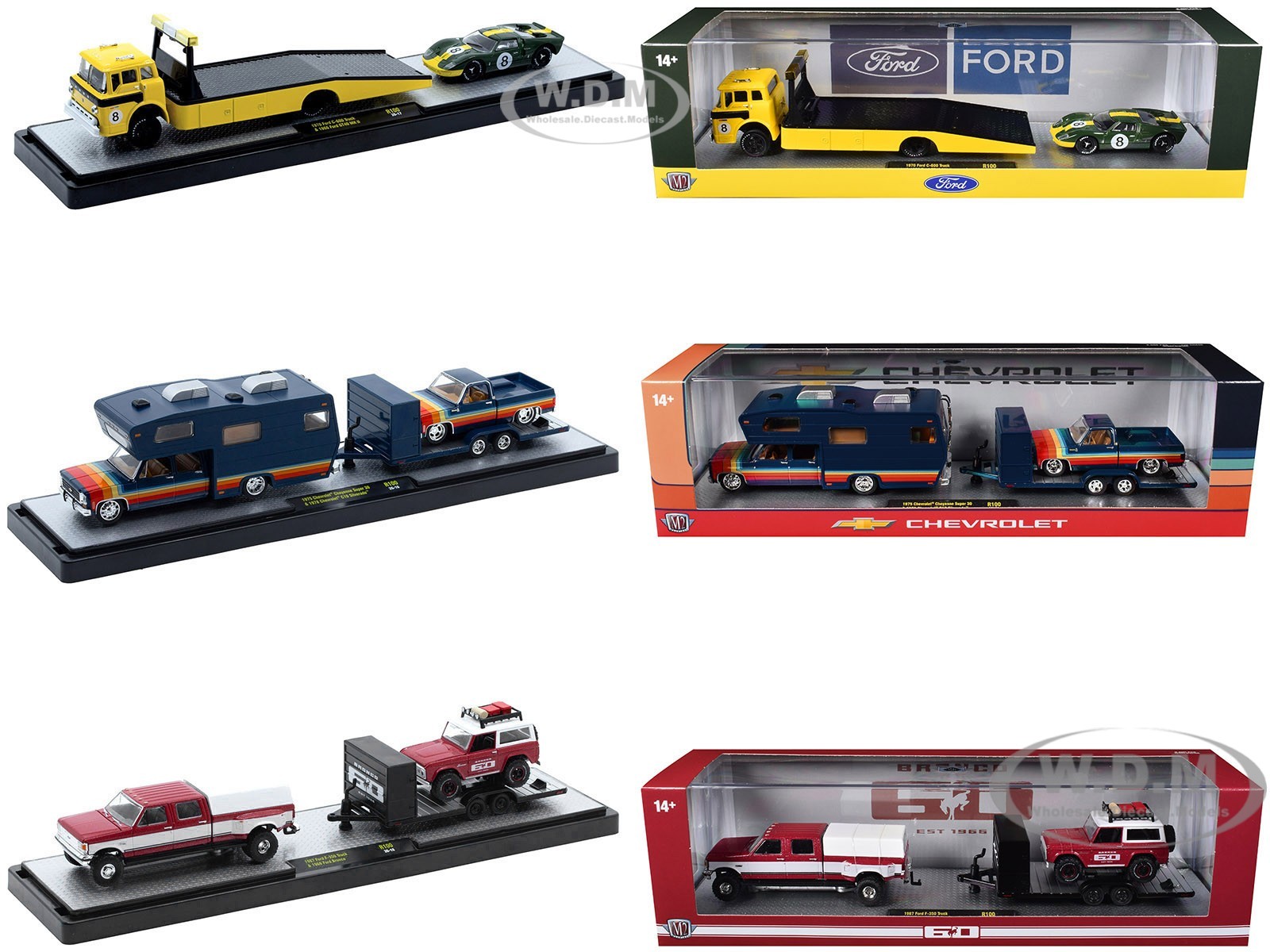AUTO HAULERS RELEASE 100, 3 TRUCKS SET 1/64 DIECAST MODELS M2 MACHINES 36000-100