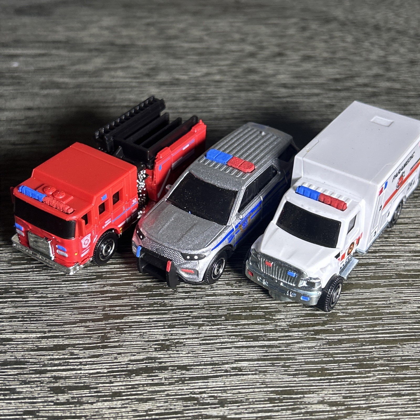 Custom Matchbox Emergency Vehicle Set Pierce Firetruck, Ford Police, Ambulance