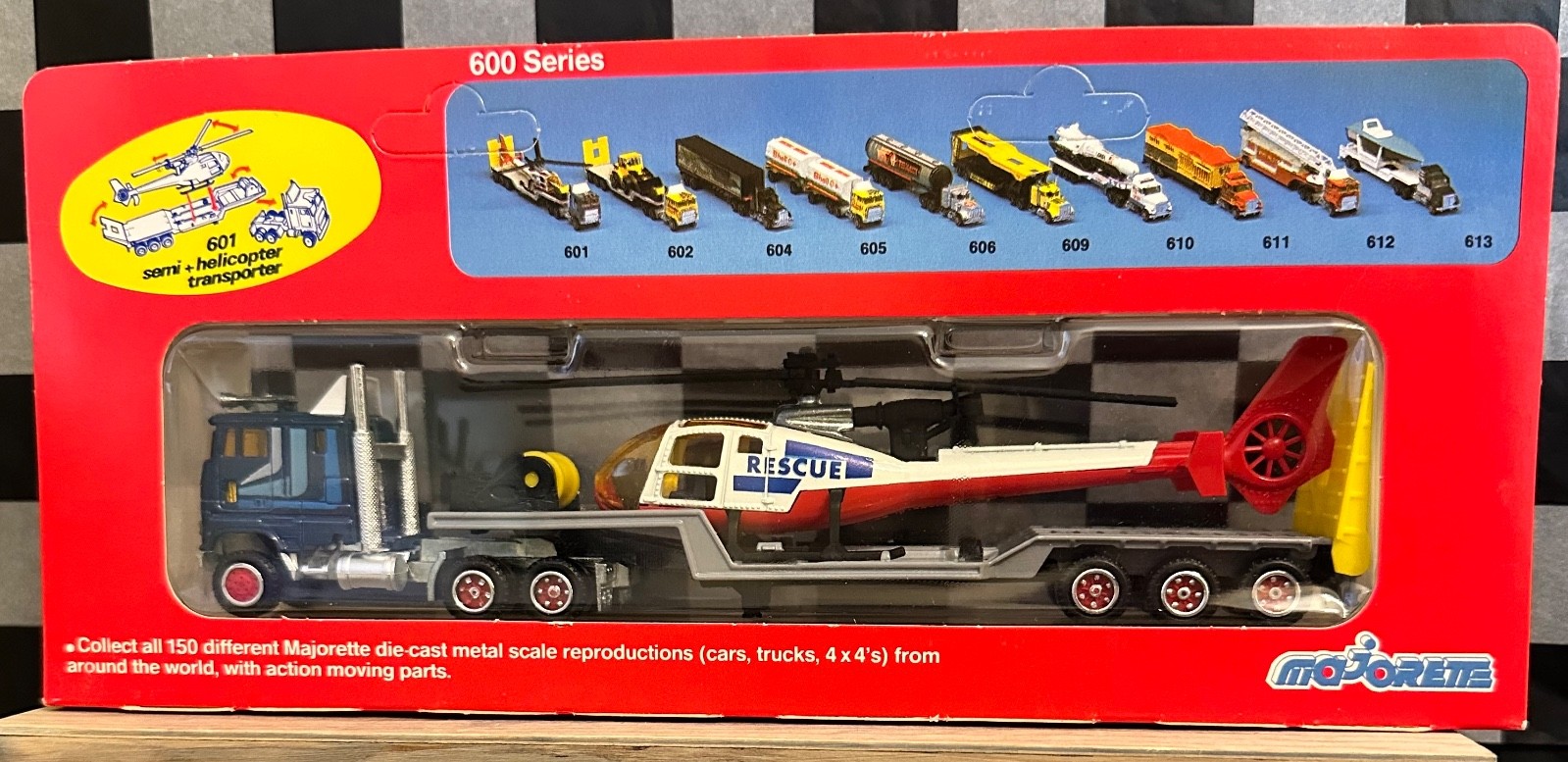 Majorette Super Movers Semi (Blue) Rescue Helicopter Transport 601 (1983) NIB