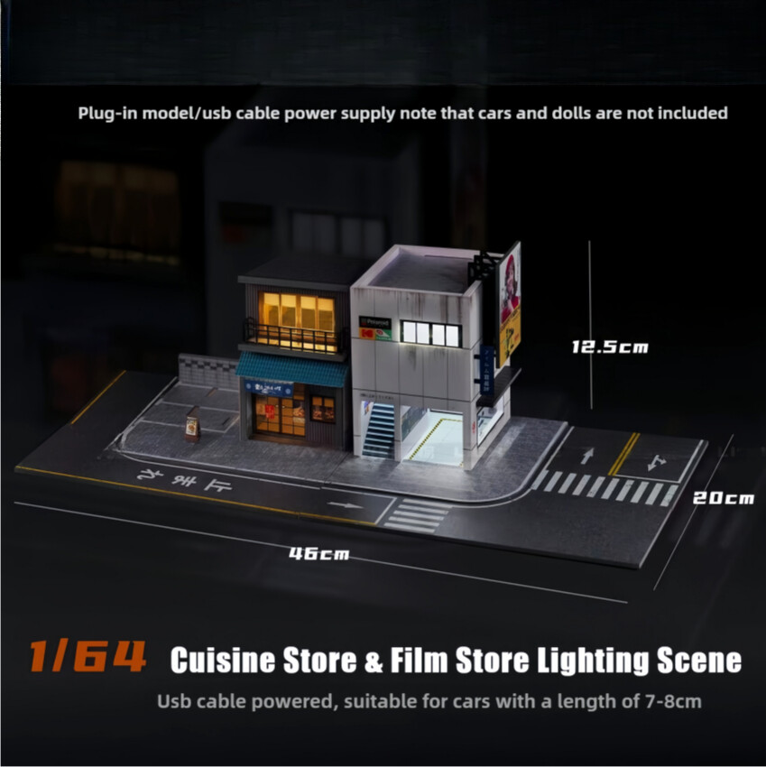1:64 Diorama Parking Lot Scene Model LED Car Garage Shop Model Collection Toys