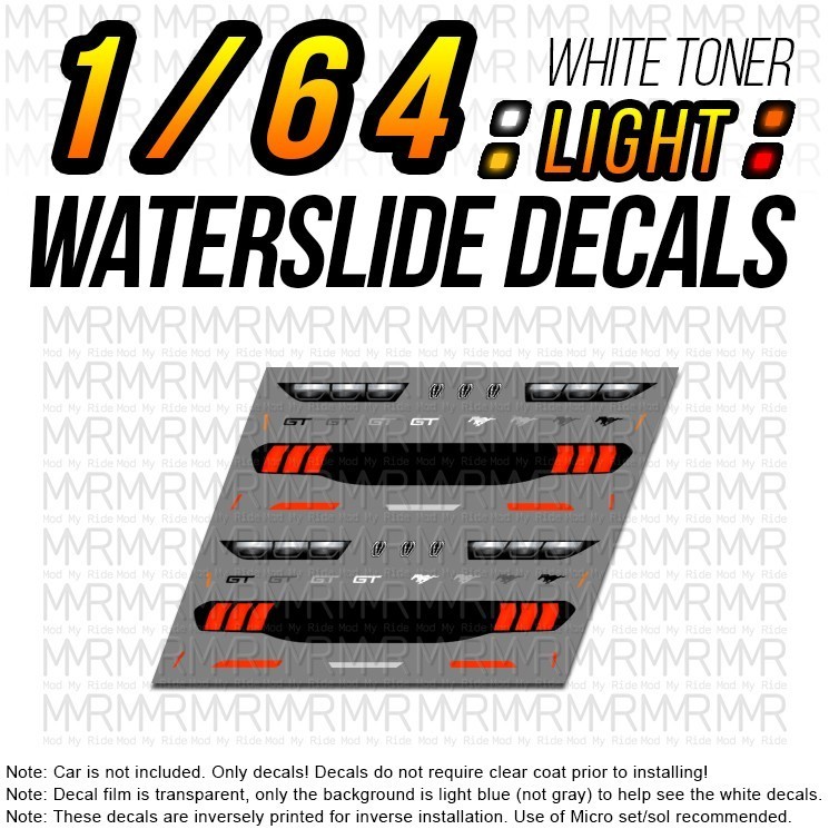 1/64 Scale FORD MUSTANG DARK HORSE Head Tail Light WaterSlide Decals for Hot