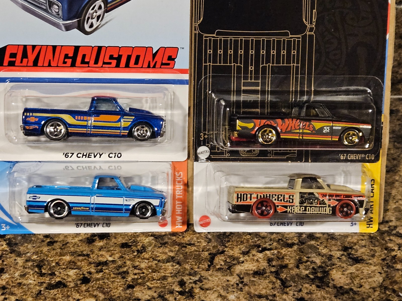 Hot Wheels Lot of 6 1967 Chevy C10 Pickup Truck Black Flying Customs ’67 Art Car