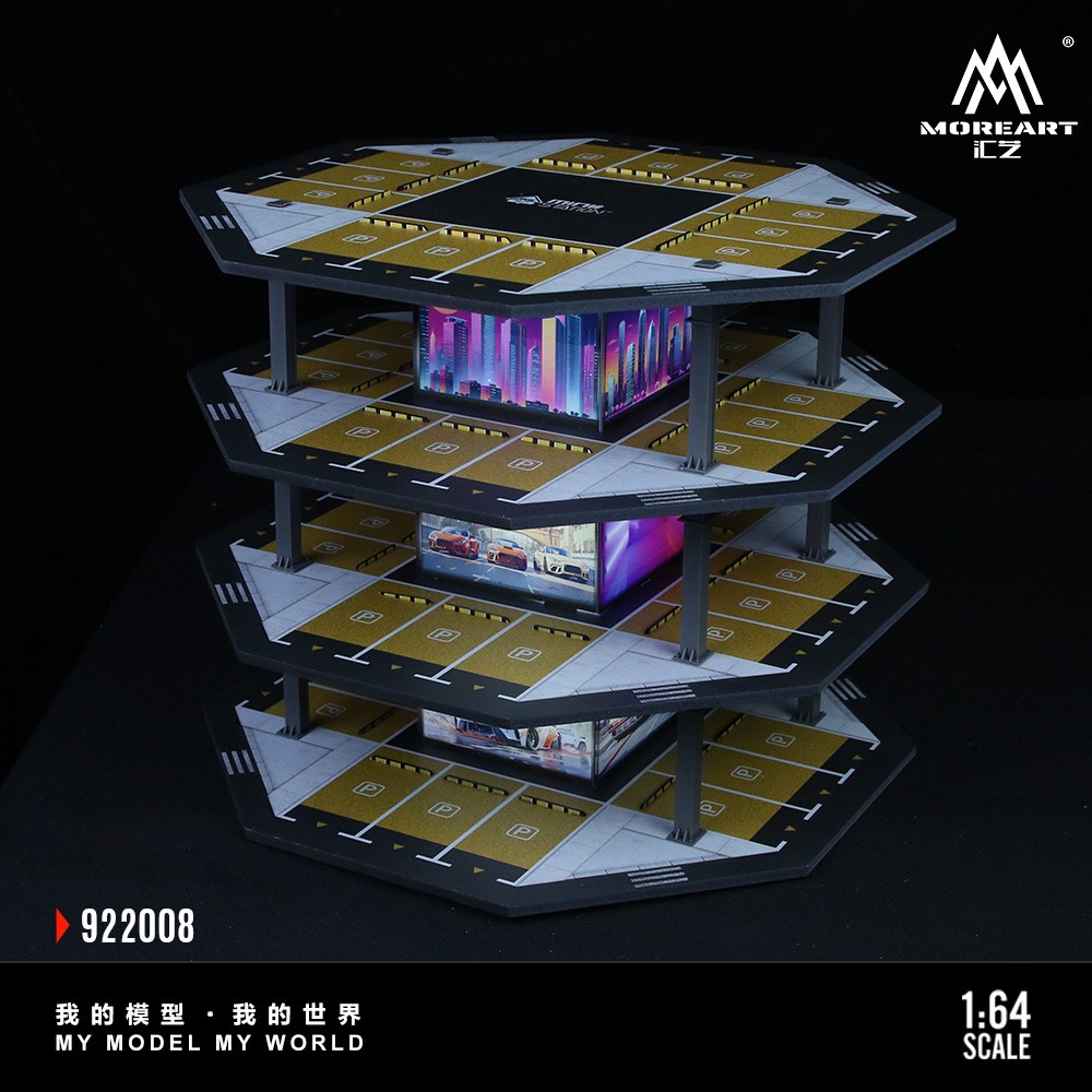 1/64 Diorama Diecast Car Garage Model LED Parking Lot Street Building Scene Gift