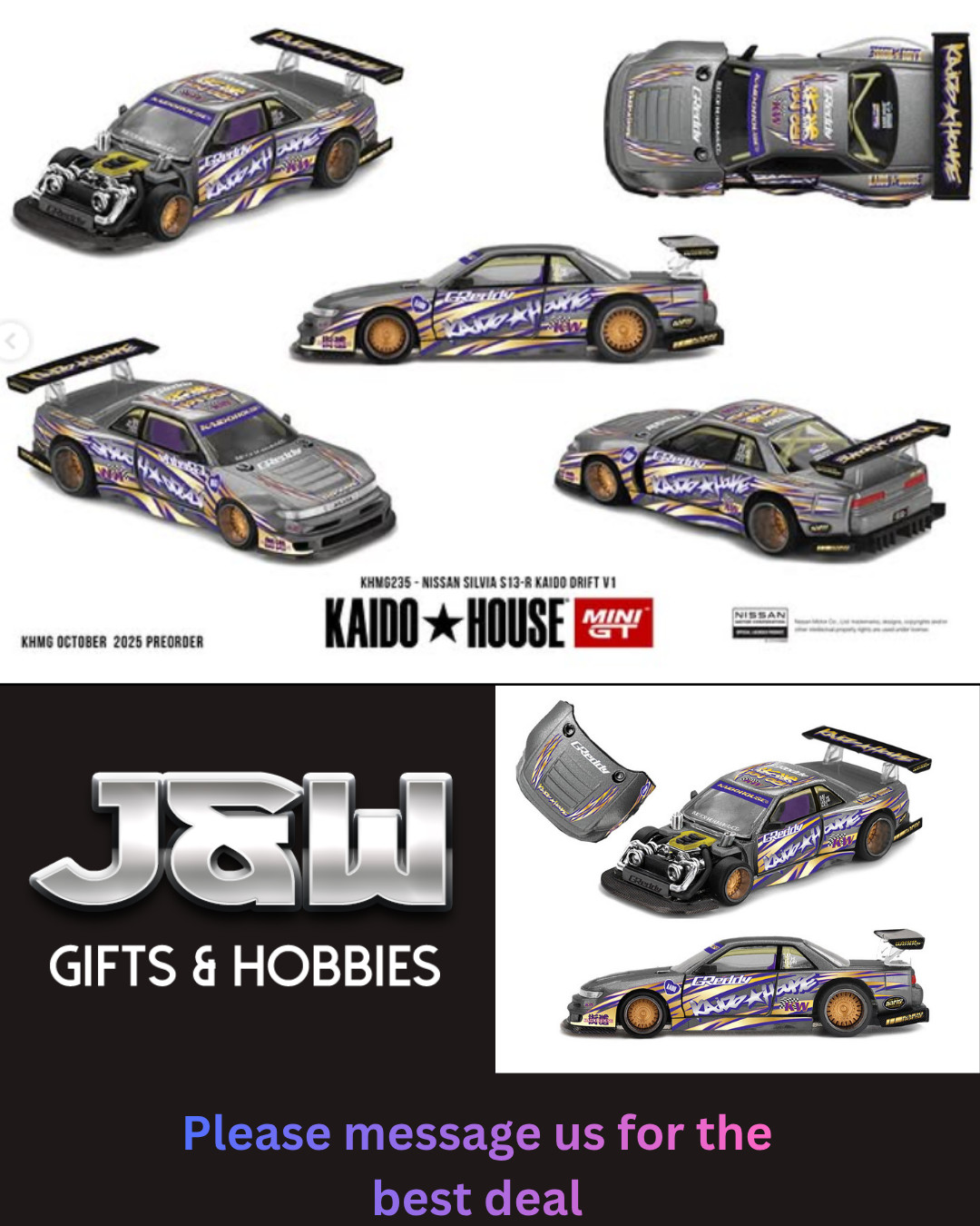 Kaido House x Mini GT Nissan Silvia S13-R Kaido Drift V1 Greddy #235 1/64