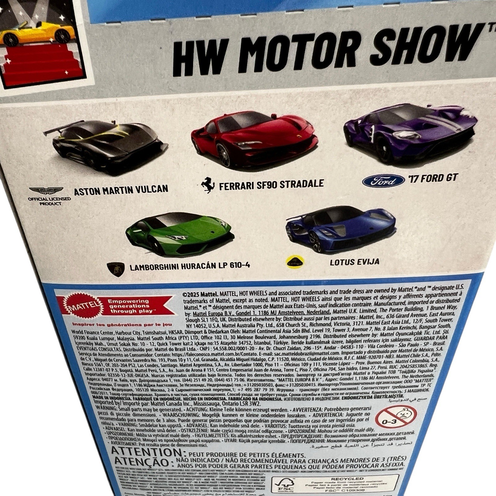 Hot Wheels 2025 HW Motor Show 5 Car Pack Ferrari Lamborghini Ford Lotus Aston