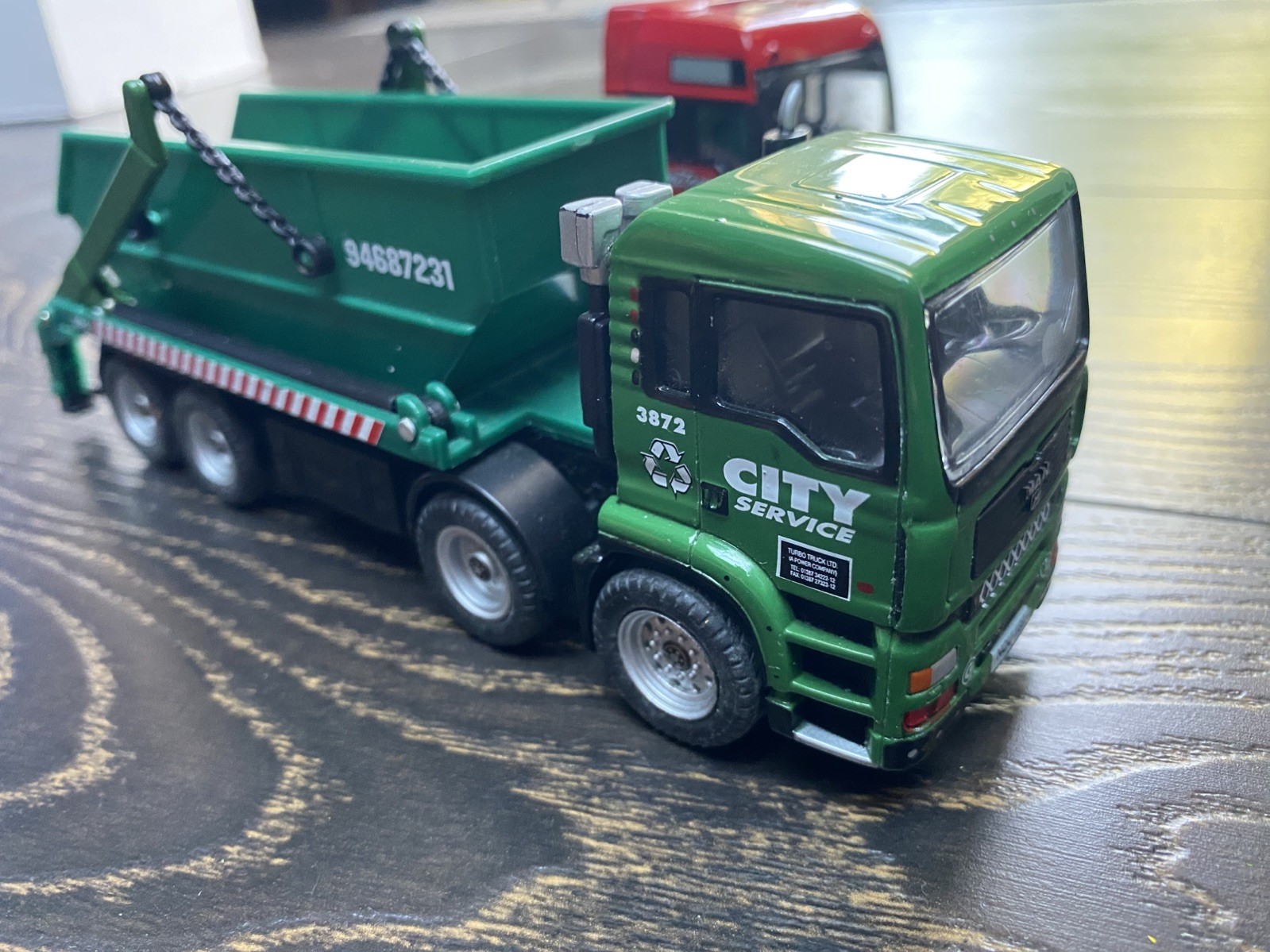 Action City REALTOY City MAN Skip Truck Dumpster & a MAN Racing Team Unit