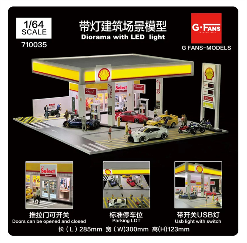 Diorama Car Garage Model LED Lighting Car Parking Lot Scene Display Model 1/64