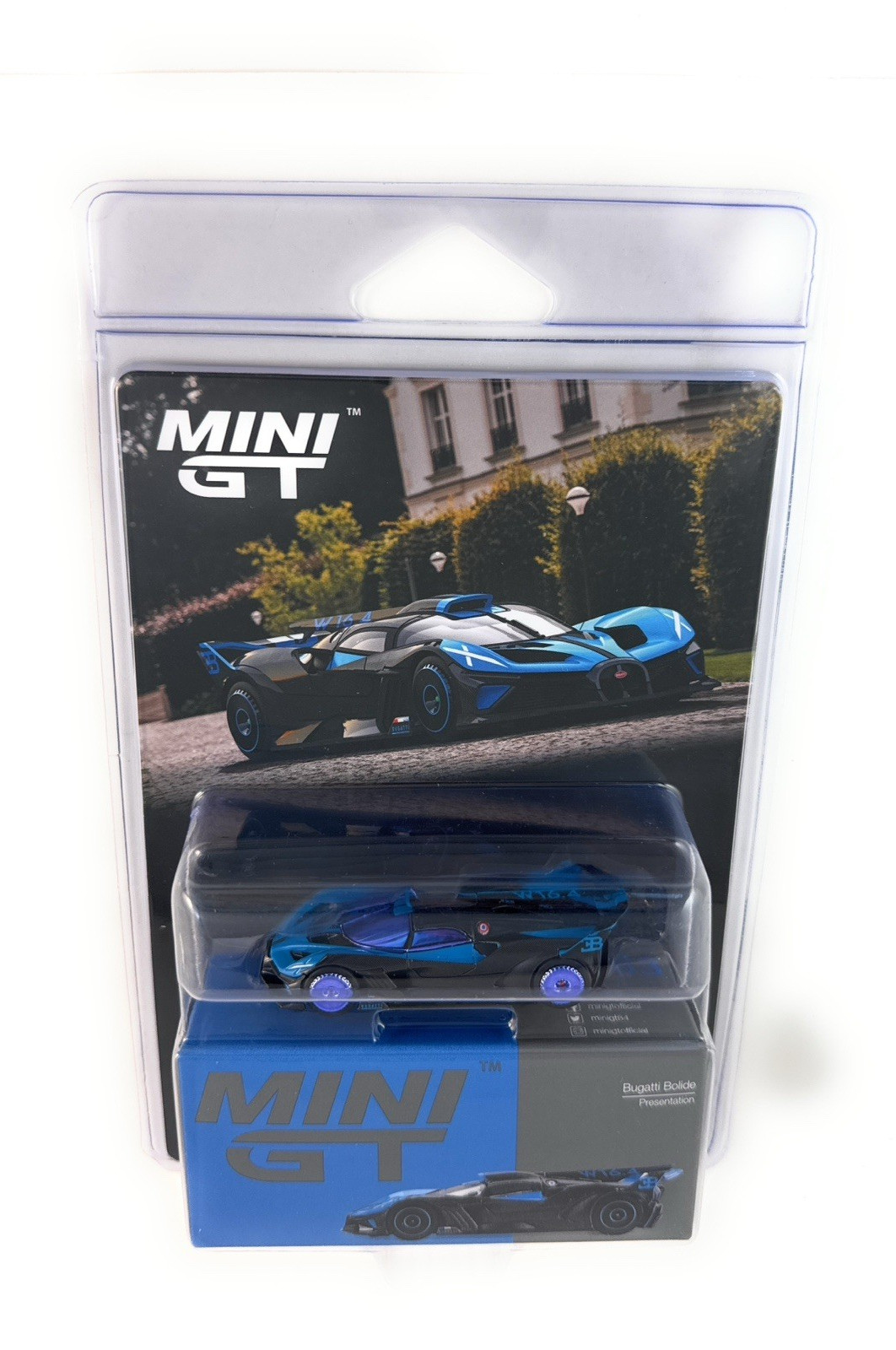 chase! Mini GT 1:64 Bugatti Bolide W16.4 Black & Blue Diecast Model Car MGT01063