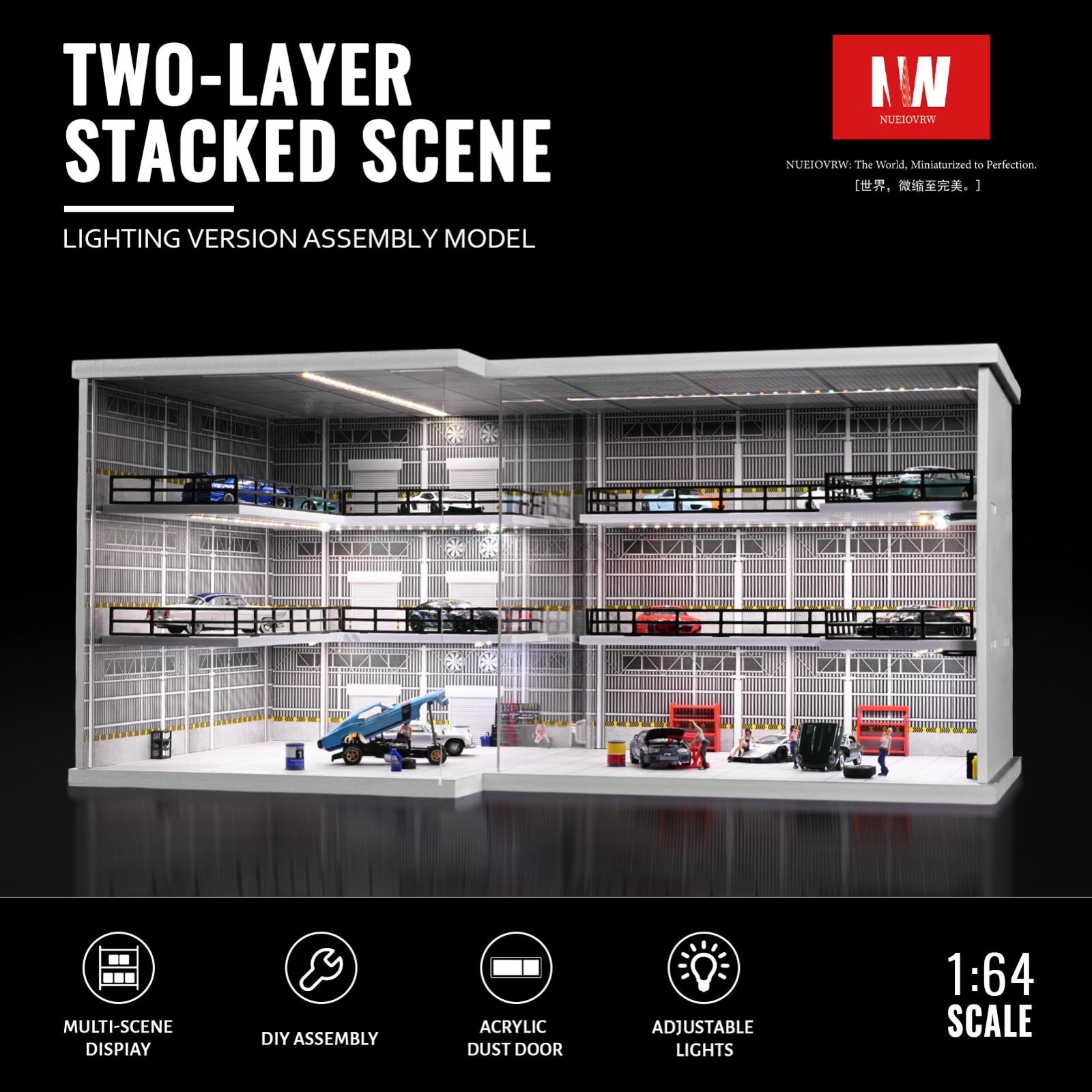 Diorama 1/64 Parking Lot Model LED Lighting Factory Garage Scene Model Toy US