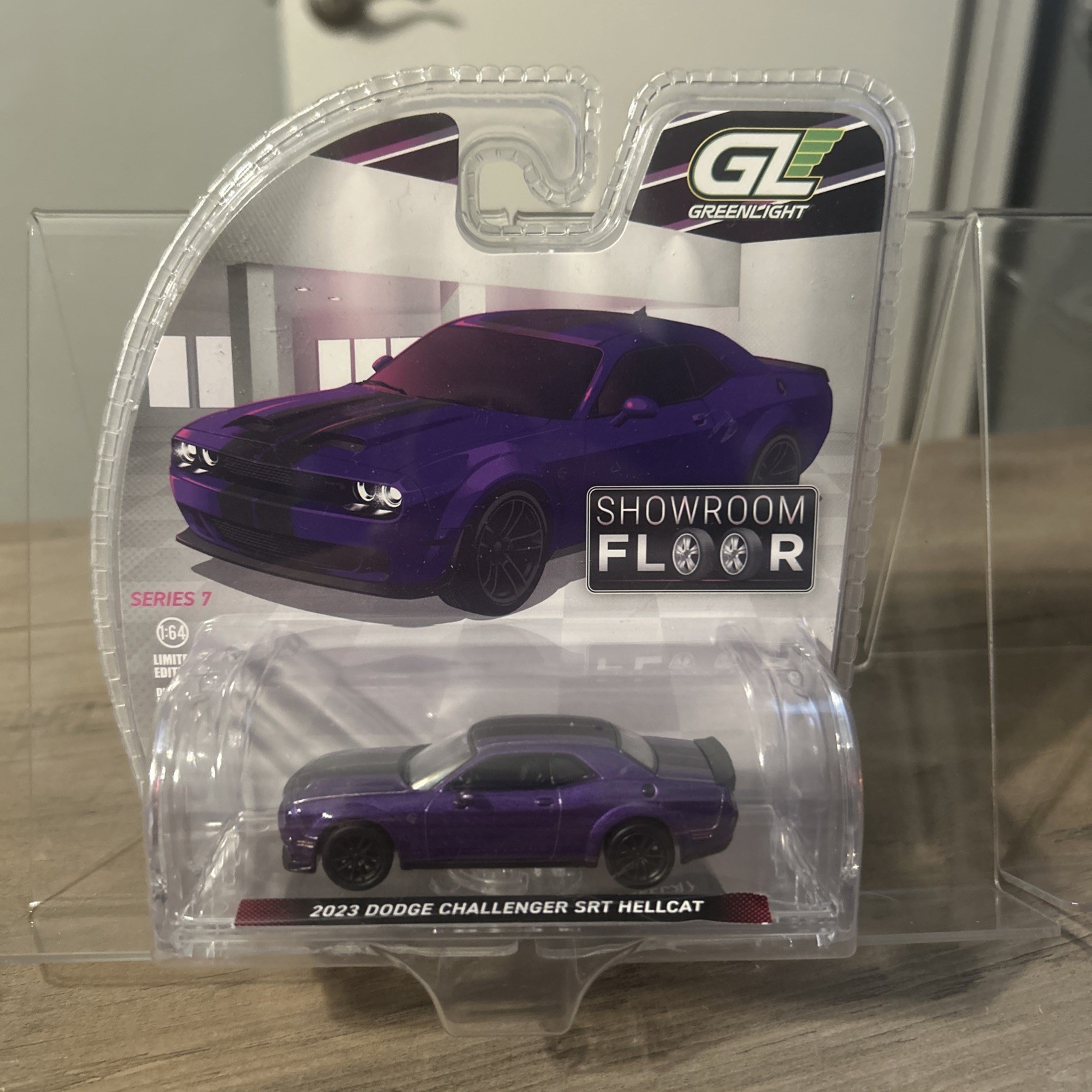 Green Light Showroom Floor ‘23 Dodge Challenger SRT Hellcat Purple With Stand