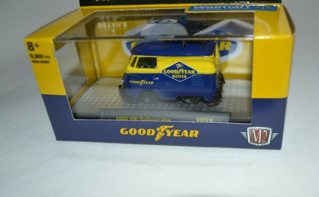 M2 MACHINES 2021 GOODYEAR – 1960 VW DELIVERY VAN BLUE AND YELLOW WMTS16