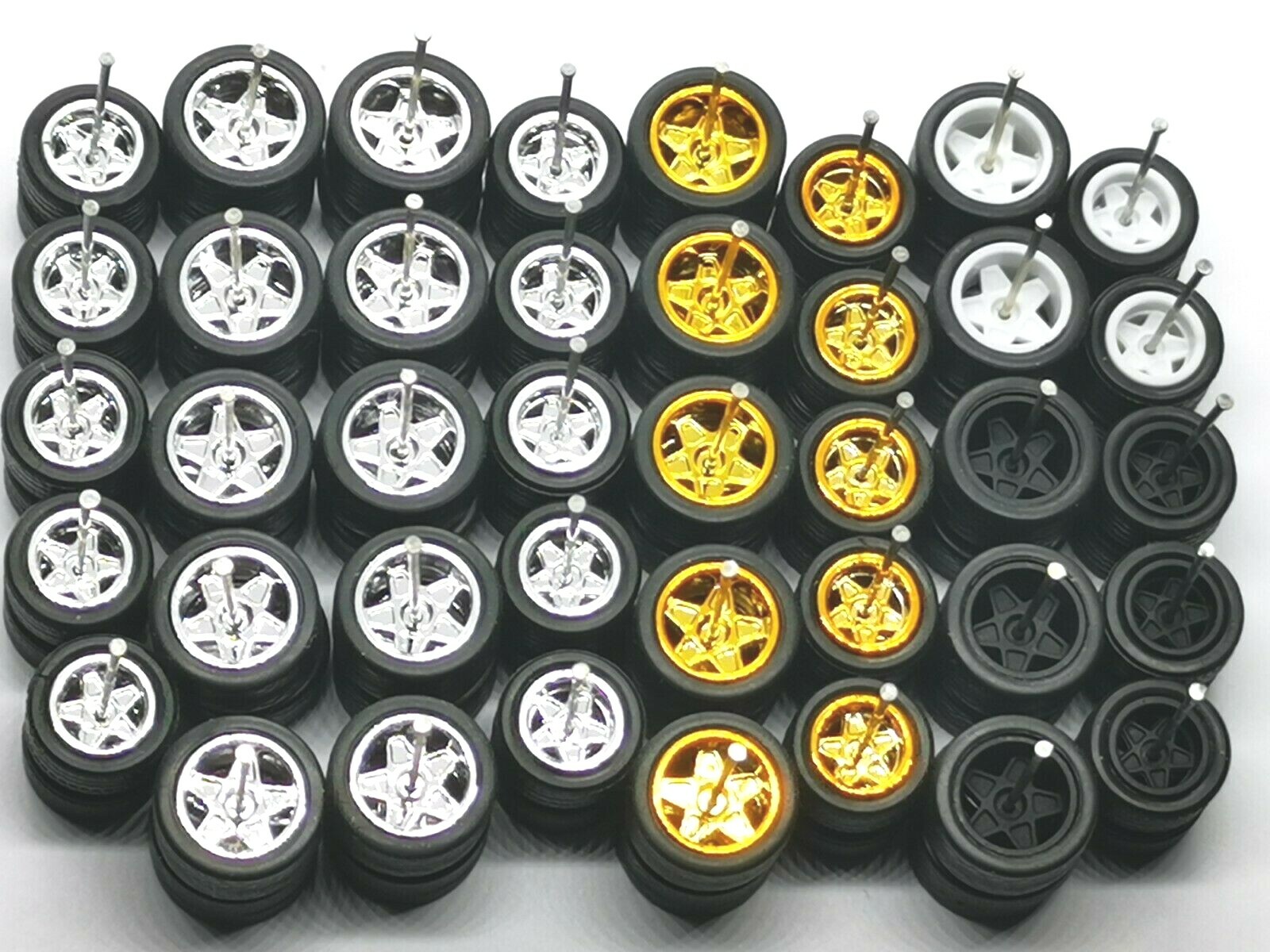 5 Star 10/ 12 mm 4 colors MIX Long Axle 1:64 Rubber Tires 20 Sets