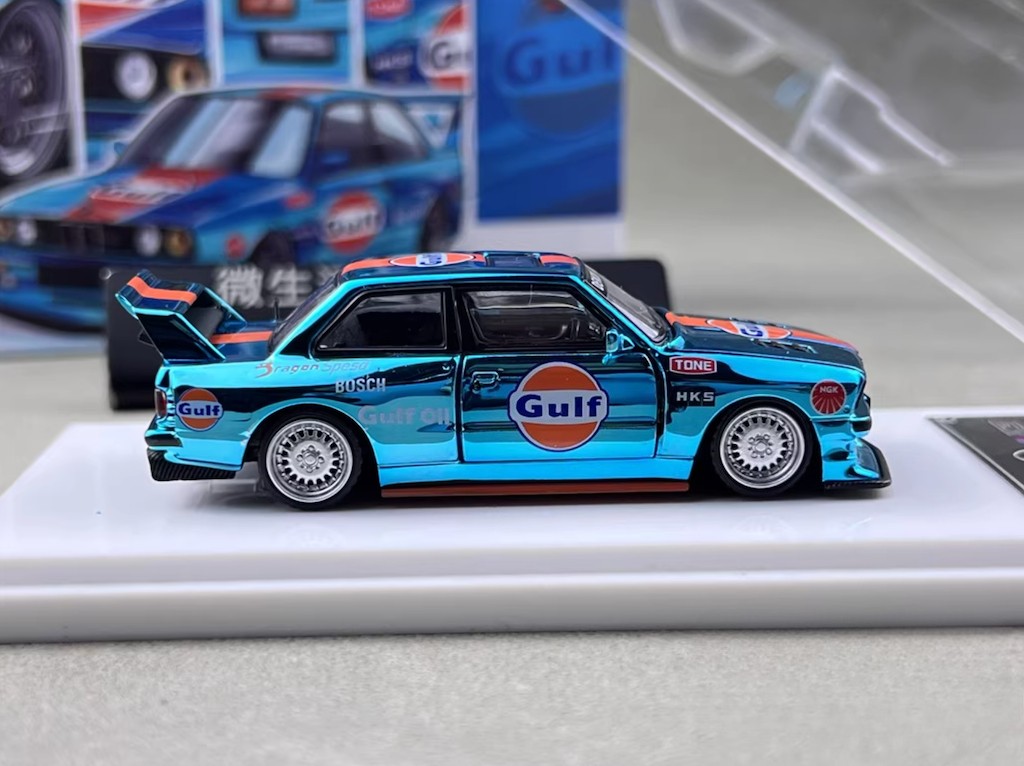 DK 1:64 Plating Blue Gulf M3 E30 Coupe Open Sports Diecast Model Car Collect New