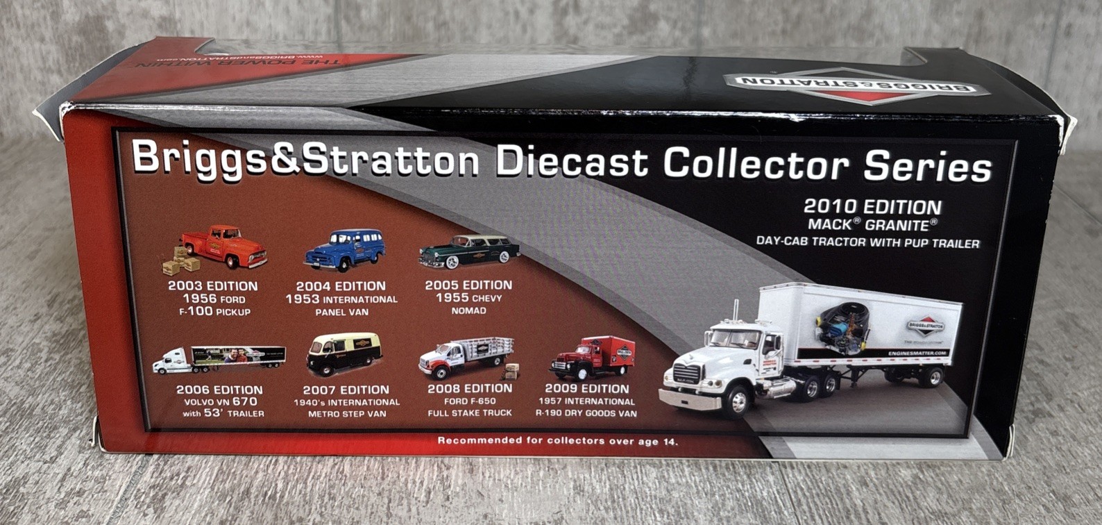 1/64 First Gear Briggs & Stratton Mack Granite Day-Cab Tractor w/ Pup Trailer