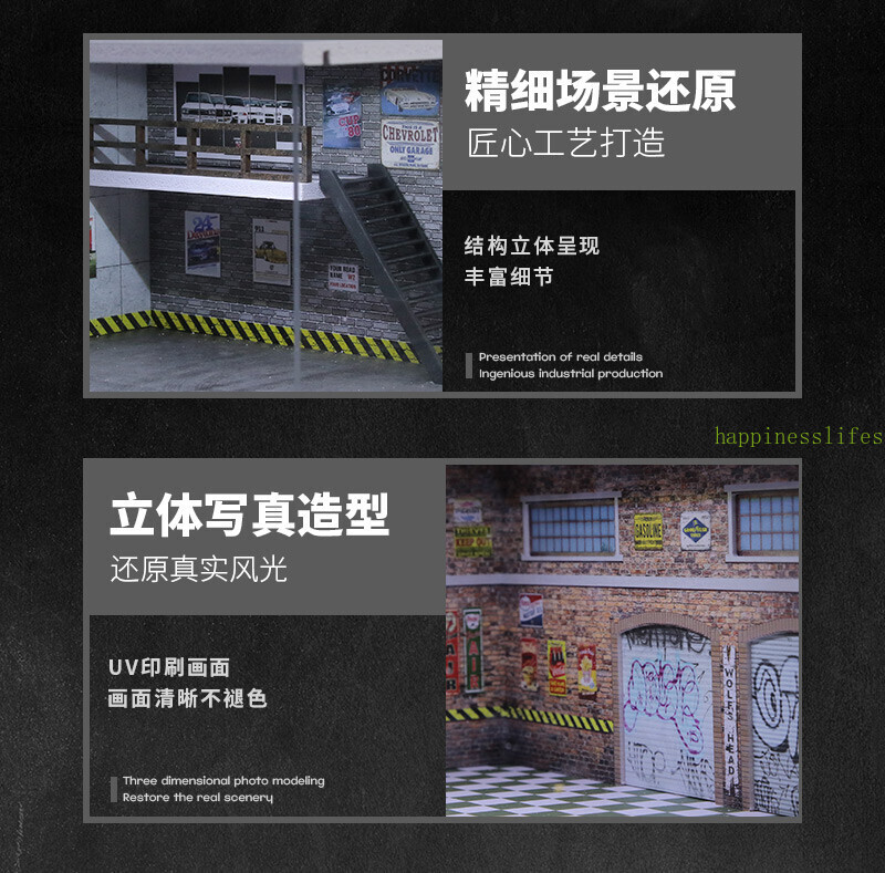 Diorama 1/64 Car Garage Model LED Lighting City Car Repair Shop Scene Model Toy