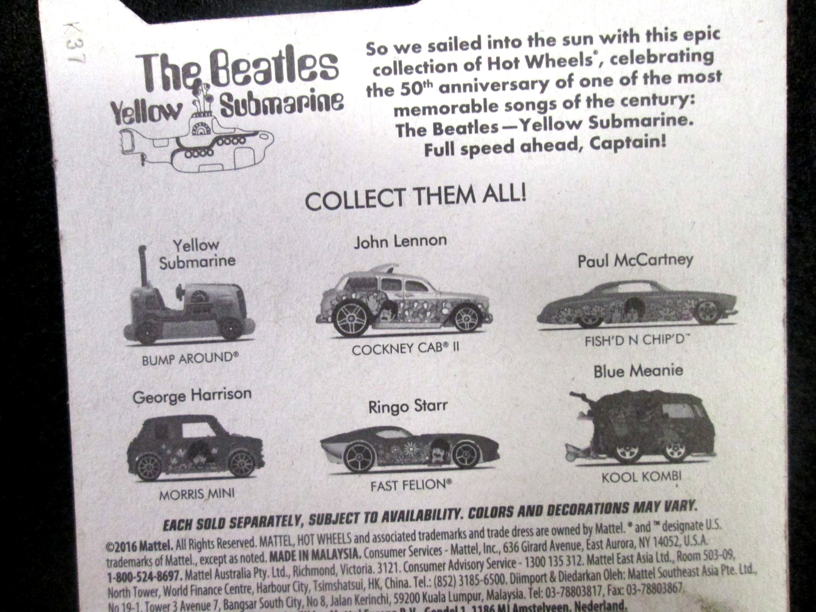 Hot Wheels 50th Anniversary The Beatles Yellow Submarine Full Set Of 6
