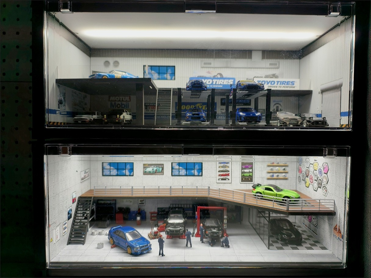 Diorama 1/64 Car Parking Lots Model LED Light Container Garage Scene Building US