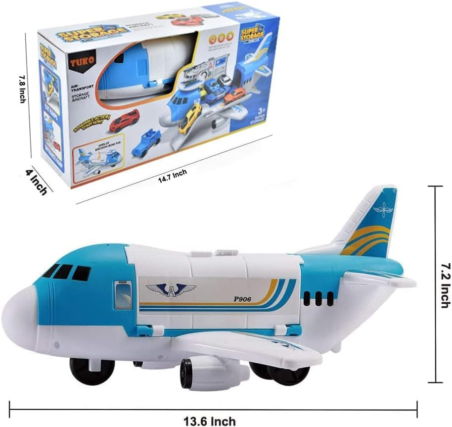 Transport Cargo Airplane Car Toy Play Set for 3+ Years Old Boys and Girls(Blue)