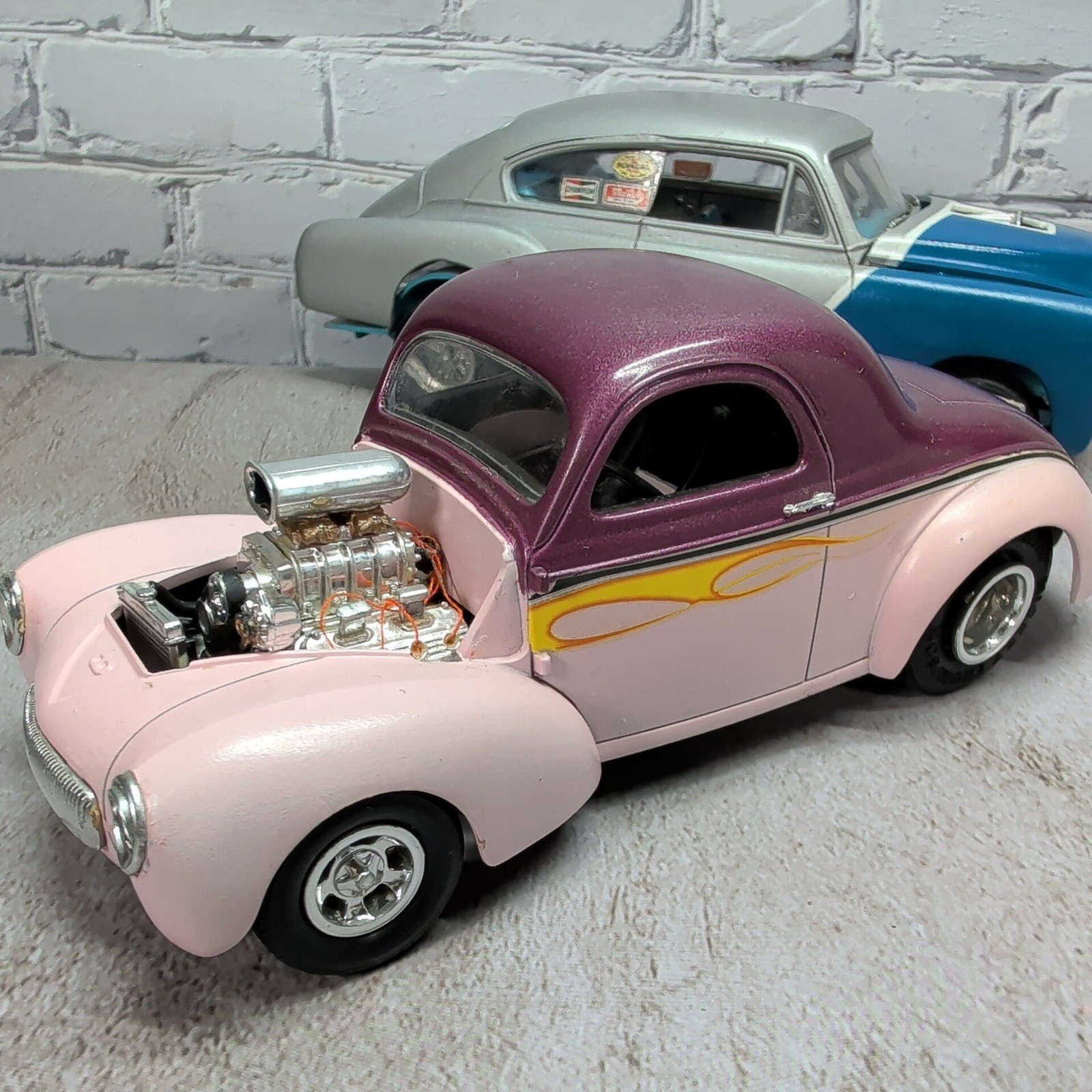 Built Custom Hot Rod Model Car Lot Willys Coupe & Chevy Drag Style