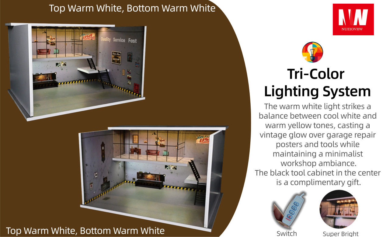 Diorama 1/64 Diecast Car Garage Model LED Lighting Parking Lot Display Case US