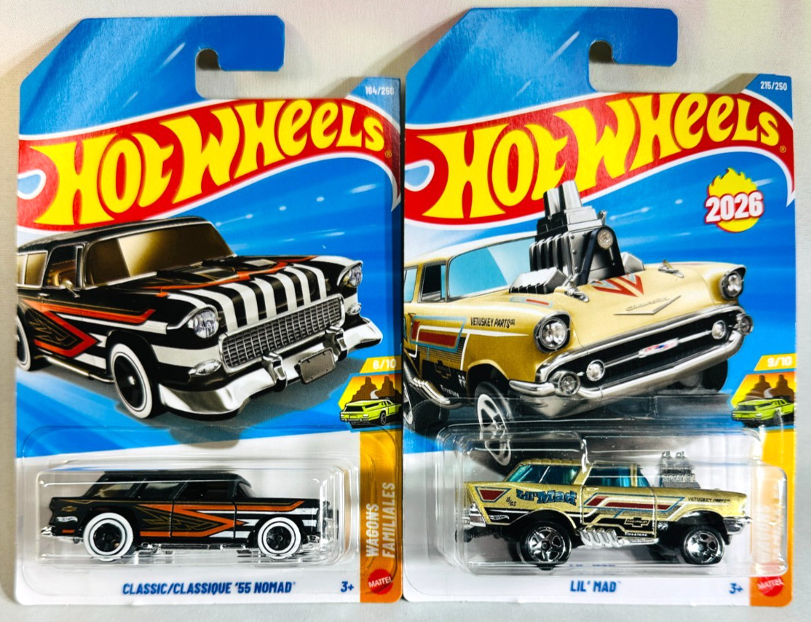 Lot of 2 – Hot Wheels 2026 – Nomad – Lil’ Mad & ’55 Nomad – Wagons – Int’L Cards