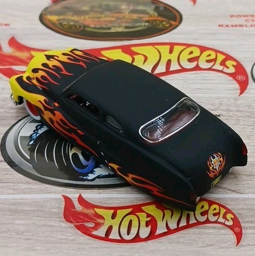 1951 Mercury Lead Sled Custom Black Yellow/Orange Flames Red Rim Whitewall Tires