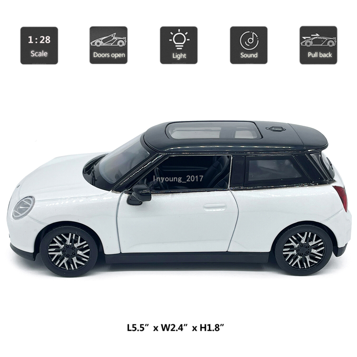 1/28 Mini Cooper Model Car Diecast Toy Vehicle 2 Doors Open Pull Back White