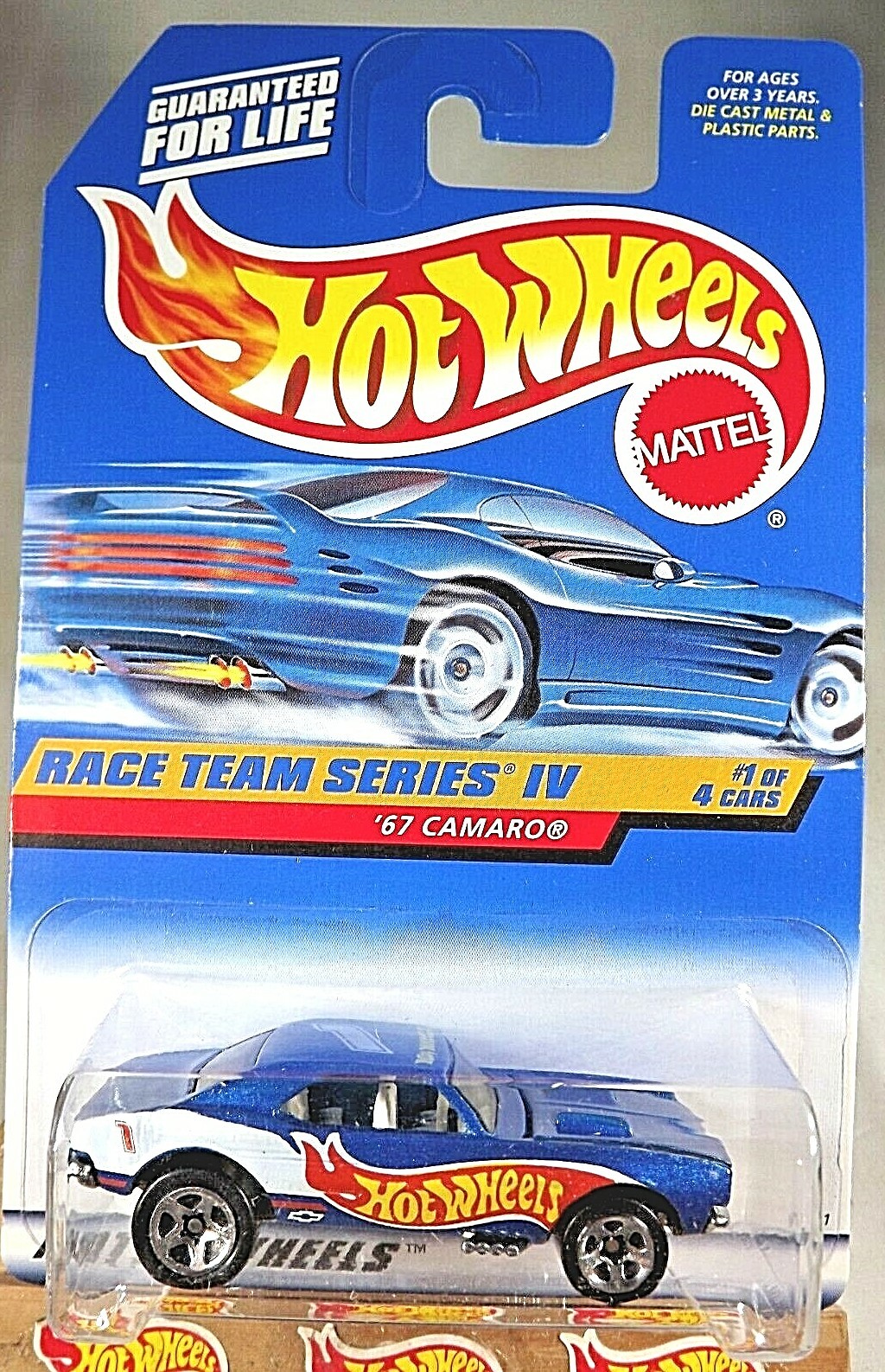 1998 Hot Wheels #725 Race Team Series IV 1/4 ’67 CAMARO Blue w/5Sp Malaysia Base