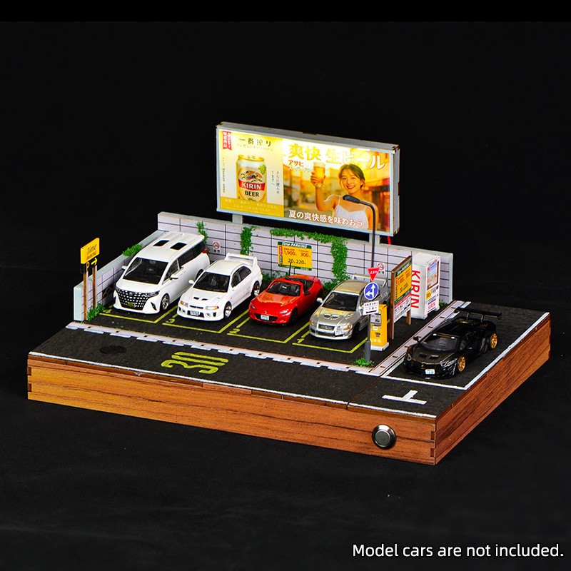 DIY Handmade 1/64 Diorama Car Garage Model LED Japanese Street Buildings Display