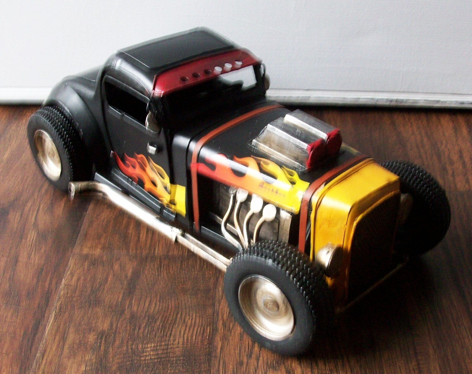 Vintage Style Monster Hot Rat Rod Toy Race Car Model Rustic Tin Metal Flames 12″