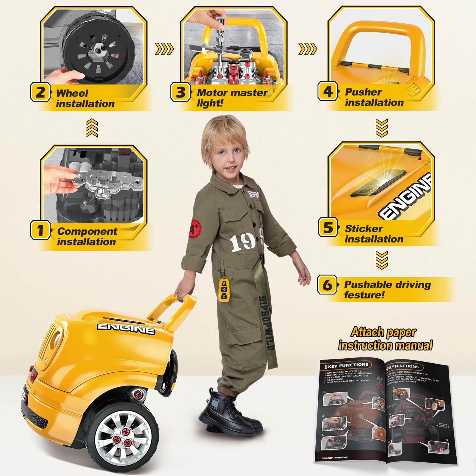 Large Truck Engine Builder Mechanic Repair Set Toys for Boys Ages 3-8 Years Old