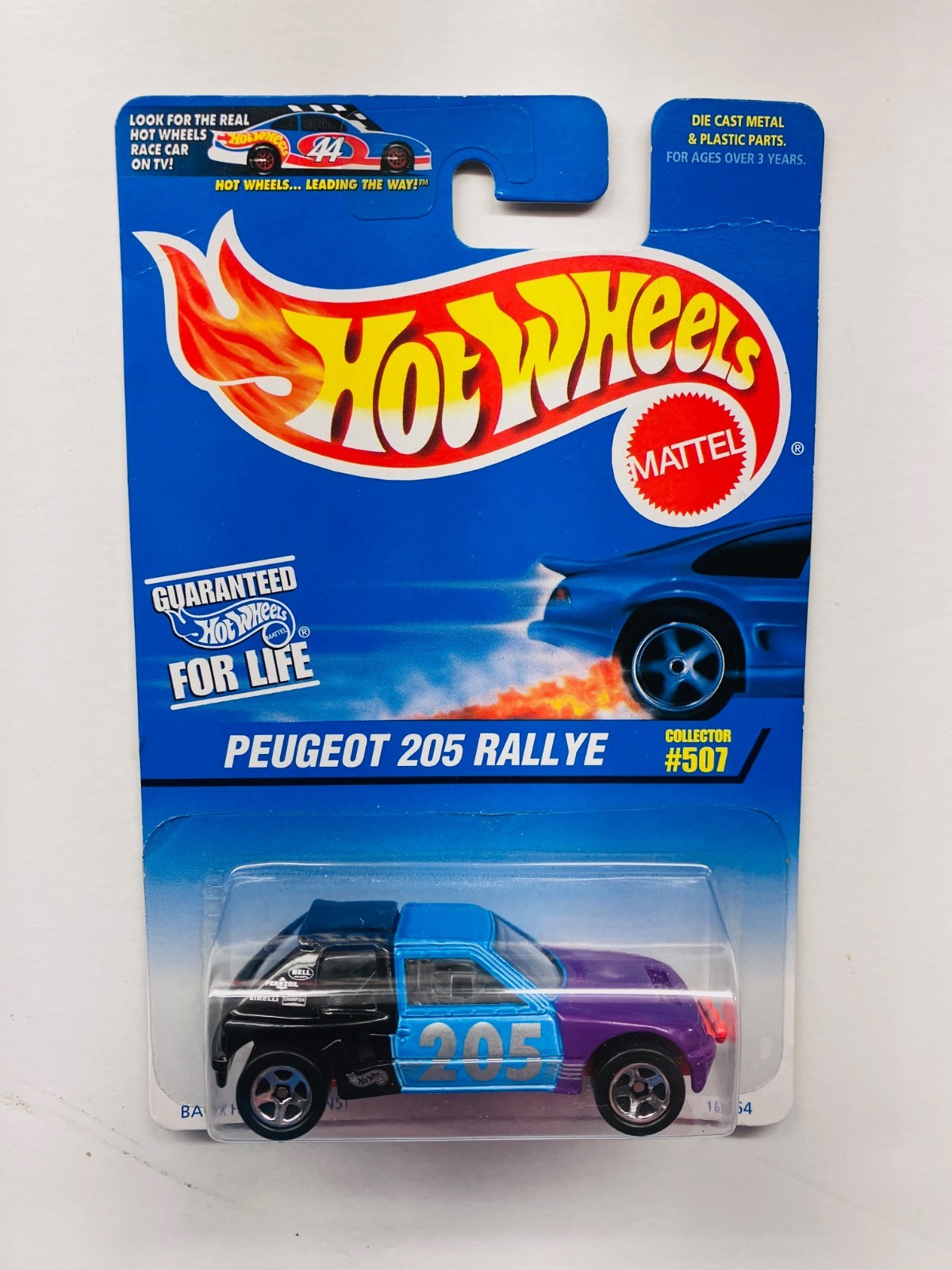 Hot Wheels Peugeot 205 Rallye #507 Black/Blue/Purple with Orange Base 1:64