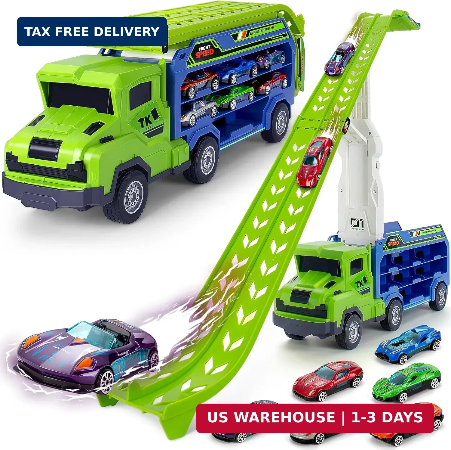 BainGesk Truck Toys Car for 3, 4, 5, 6 Years Old Boys, Carrier Race Truck Toys,