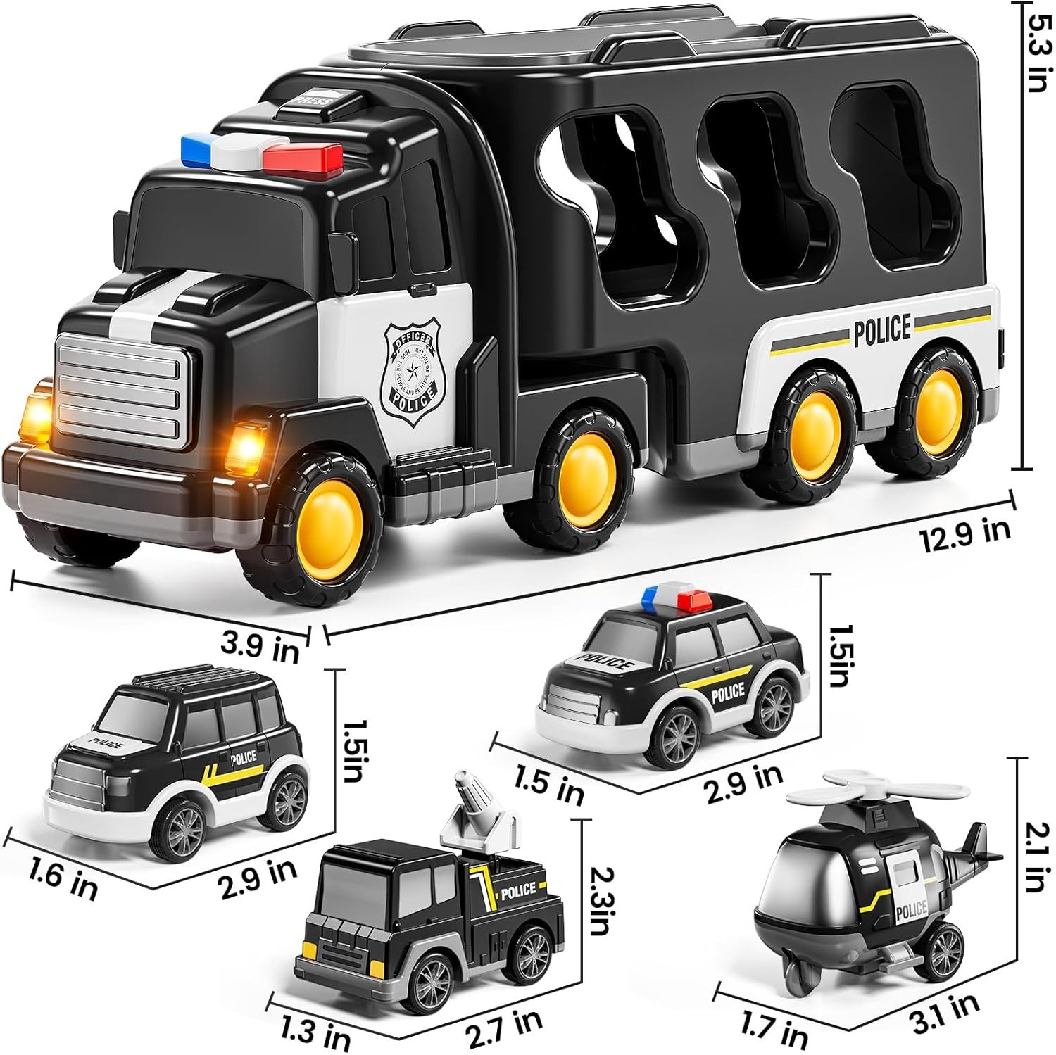 Police Truck Toy for 3 4 5 6 Years Old Boys Carrier Vehicle Toy Set with 3 S…