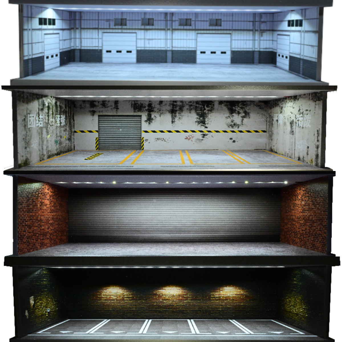 1/43 Diorama Garage Model LED Lighting City Car Parking Lot Scene Display Model