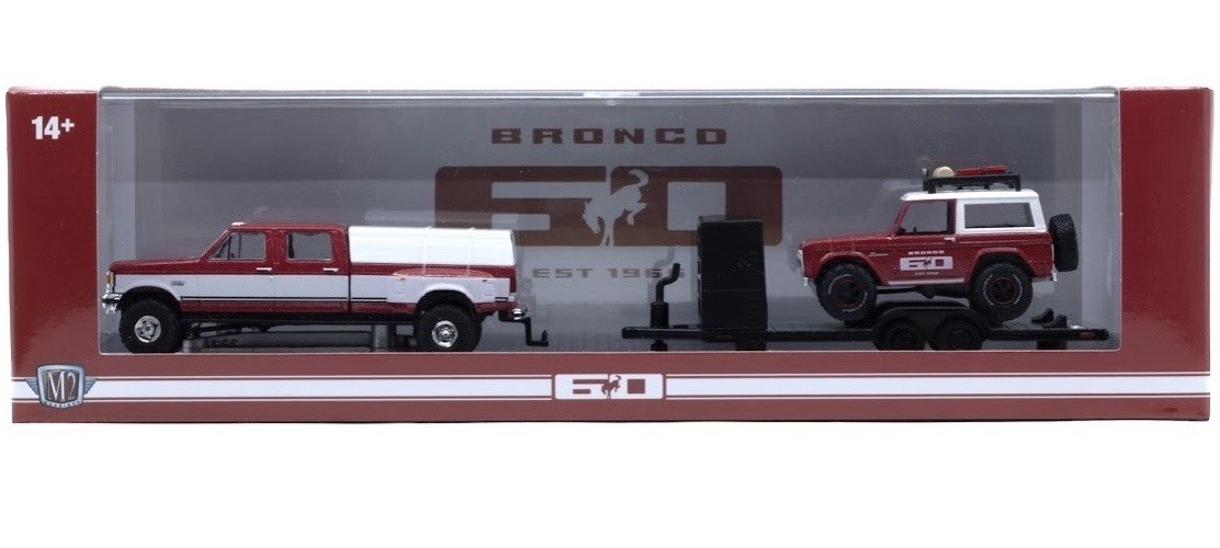 M2 MACHINES 1987 FORD F350 DUALLY & 1966 FORD BRONCO R100 HAULER