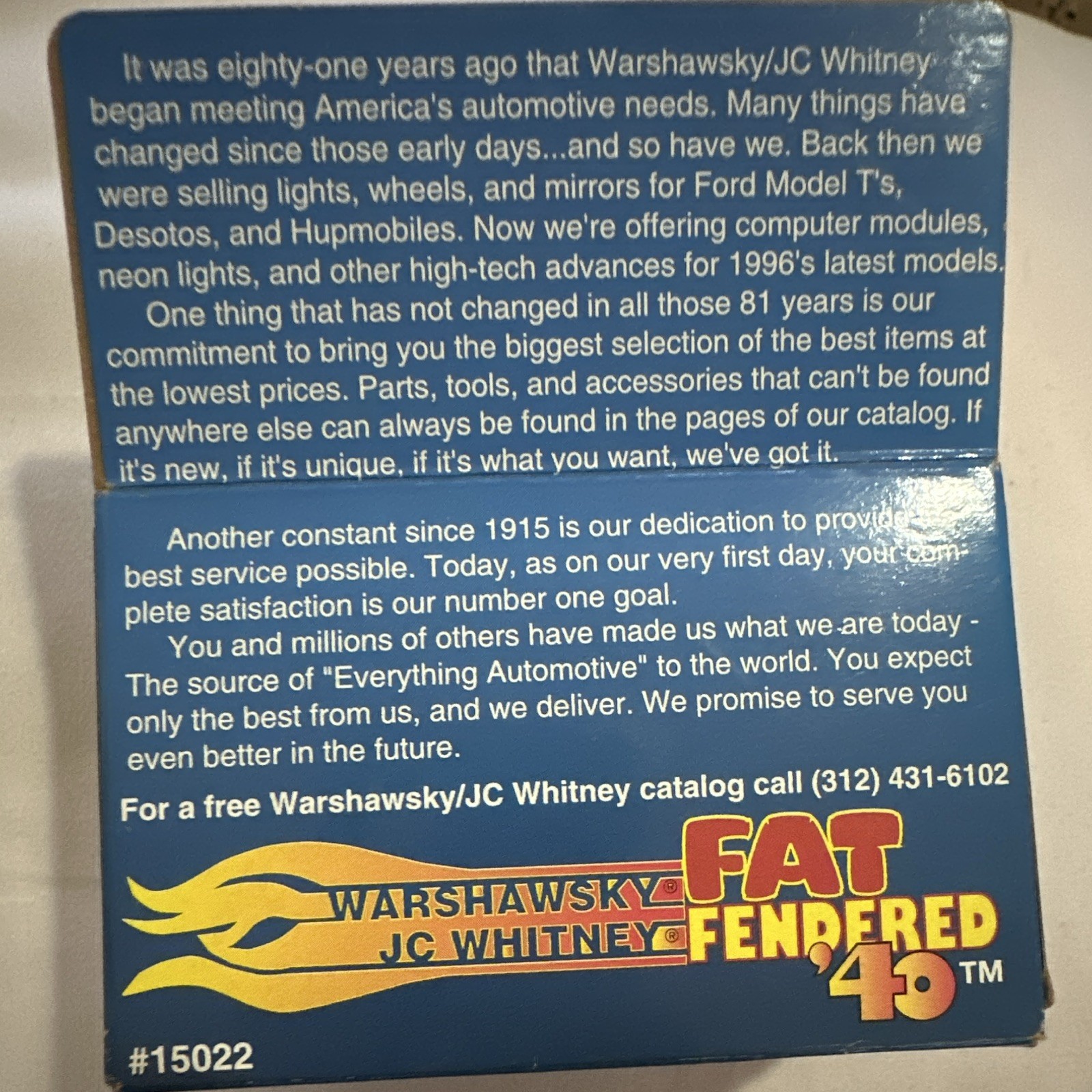 Hot Wheels Collector Edition Warshawsky JC Whitney Fat Fendered ’40 1:64 Blue