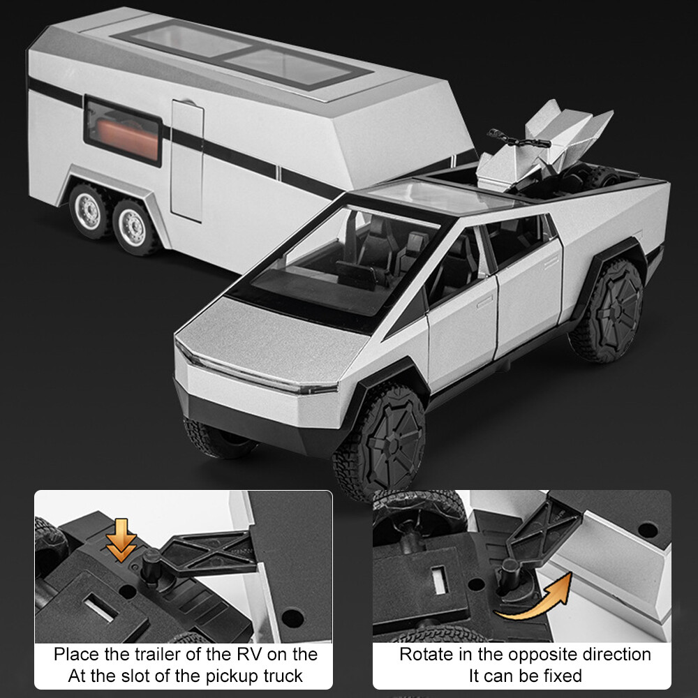 1:32 Tesla Diecast Pickup Trailer Model Toy Truck Car Toy with Sound&Light US