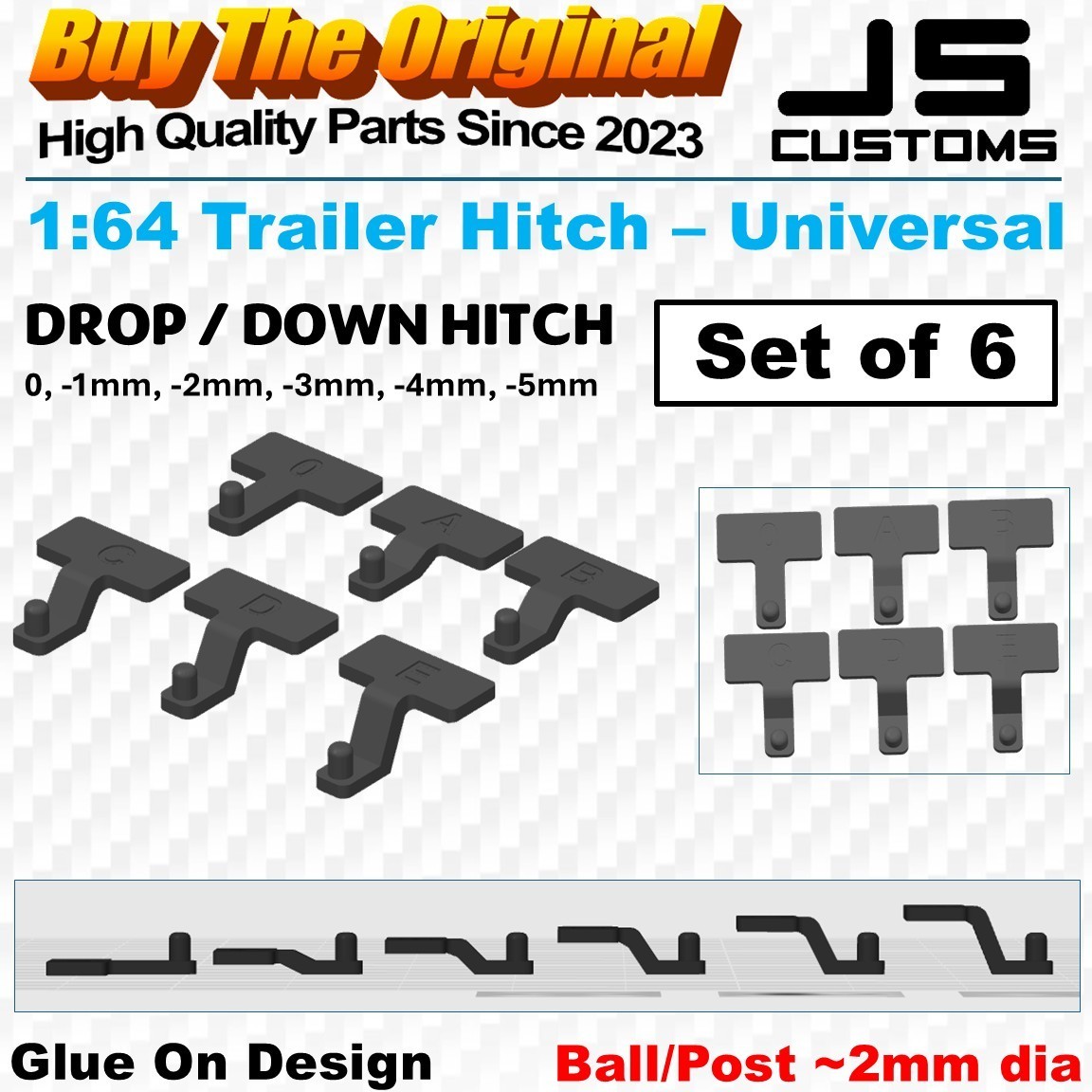 6 or 12 Trailer Hitches – Universal – Hot Wheels / Matchbox 1:64 Hitch glue-on