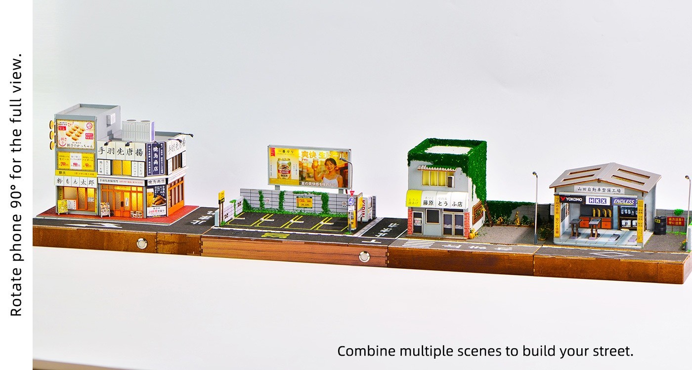 DIY Handmade 1/64 Diorama Car Garage Model LED Japanese Street Buildings Display